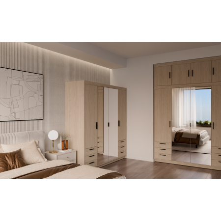 Szafa z nadstawką lustrem szufladami 176 cm garderoba TRINO beżowa